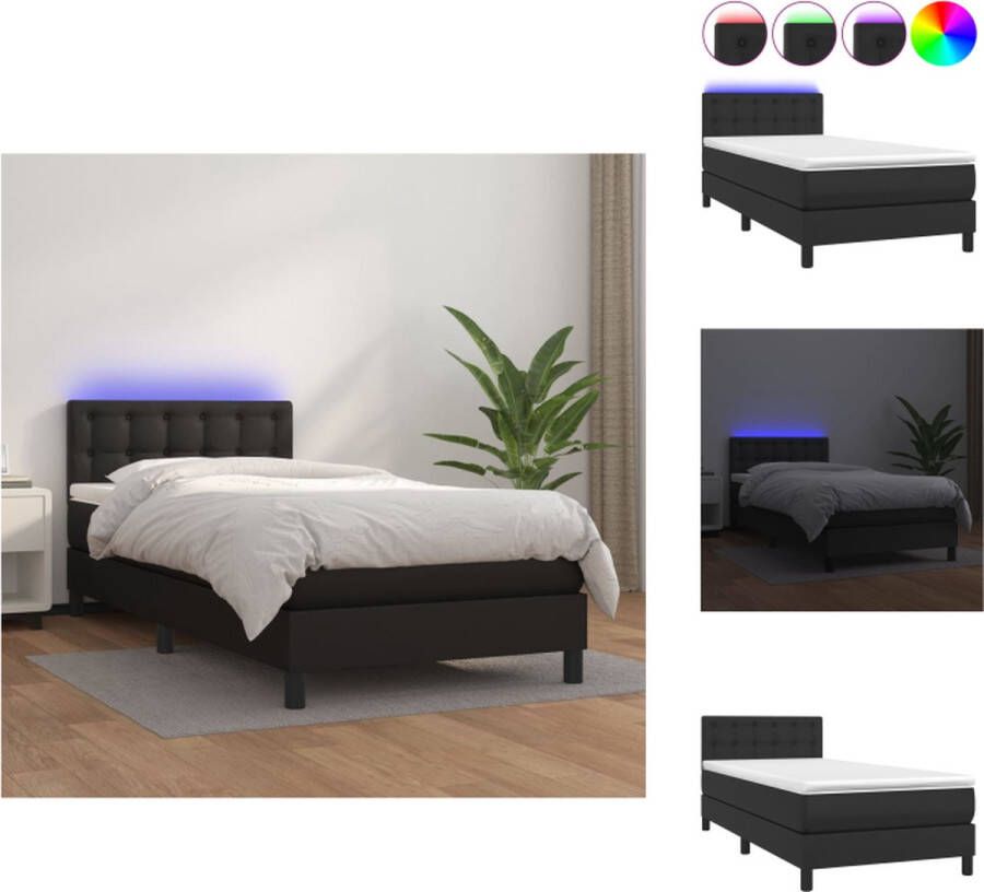 VidaXL Boxspring LED Kunstleer Verstelbaar hoofdbord Pocketvering matras Huidvriendelijk topmatras Zwart 203x80x118 128 cm Bed - Foto 5