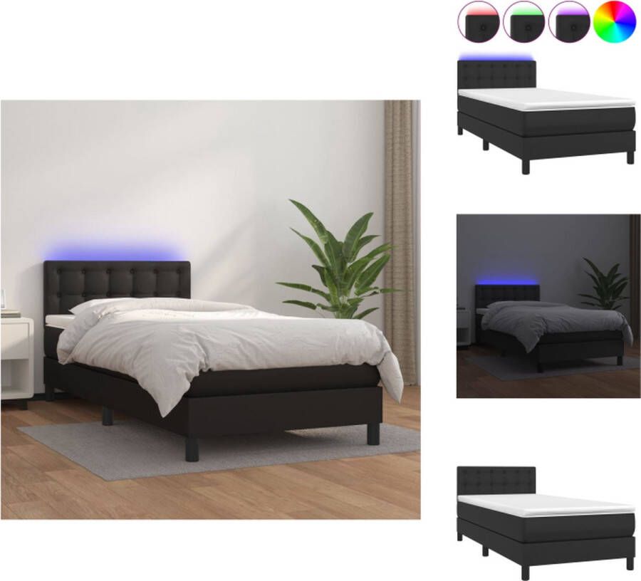 VidaXL Boxspring Bed Zwart 203 x 80 x 78 88 cm Kunstleer Met LED Bed