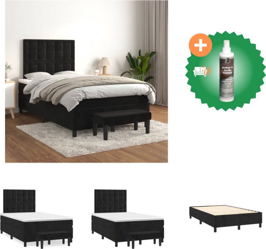 VidaXL Boxspring Bed Zwart Fluweel 203 x 120 x 118 128 cm Verstelbaar hoofdbord Pocketvering matras Middelharde ondersteuning Huidvriendelijk topmatras Multifunctioneel bankje Bed Inclusief Reiniger