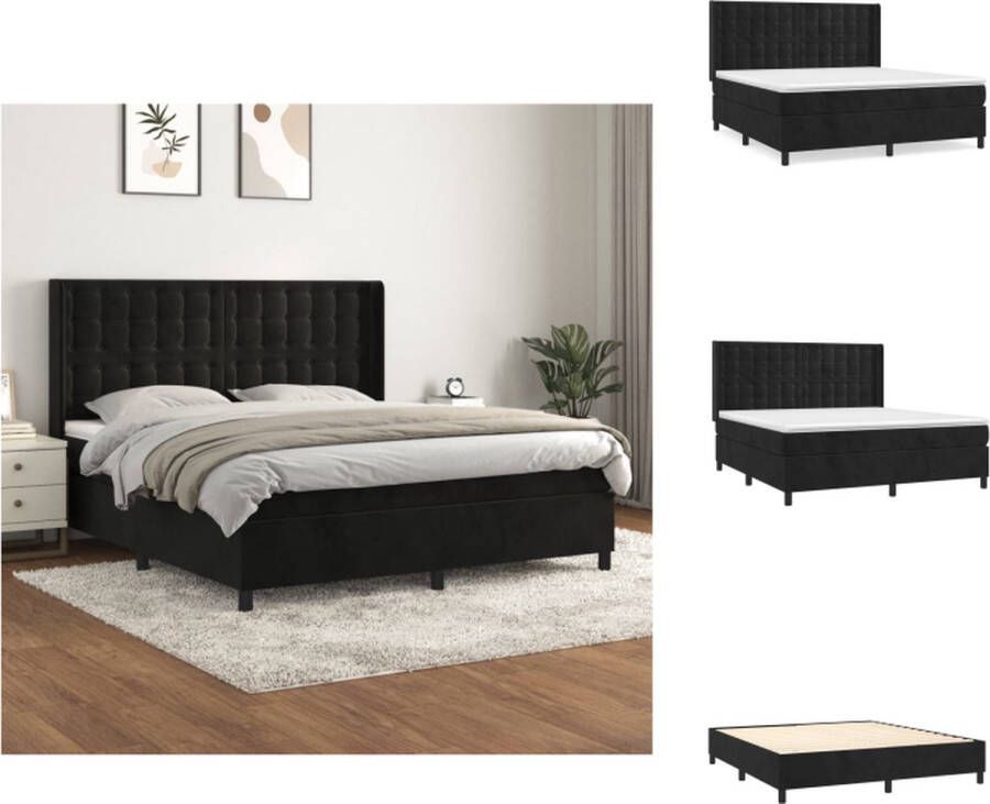 VidaXL Boxspring Bed Zwart Fluweel 203 x 183 x 118 128 cm Pocketvering Matras Middelharde Ondersteuning Huidvriendelijk Topmatras Bed