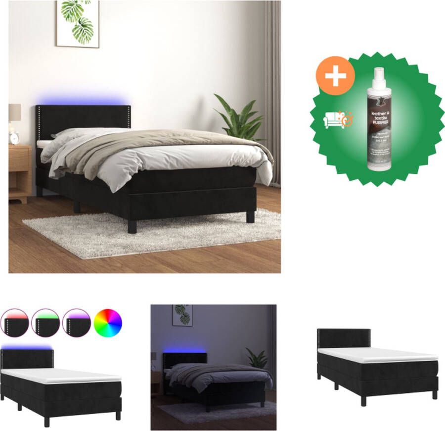 VidaXL Boxspring Bed Zwart fluweel 203x80x78 88 cm LED en pocketvering matras Bed Inclusief Reiniger