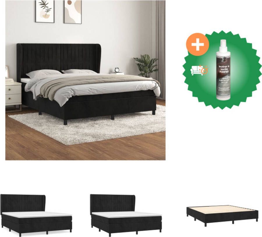 VidaXL Boxspring Bed Zwart fluweel Pocketvering Middelharde ondersteuning Huidvriendelijk Bed Inclusief Reiniger