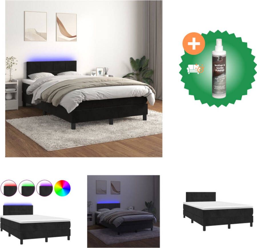 VidaXL Boxspring Bed Zwarte fluwelen stof 120x200 cm Verstelbaar hoofdbord Kleurrijke LED-verlichting Pocketvering matras Huidvriendelijk topmatras Bed Inclusief Reiniger