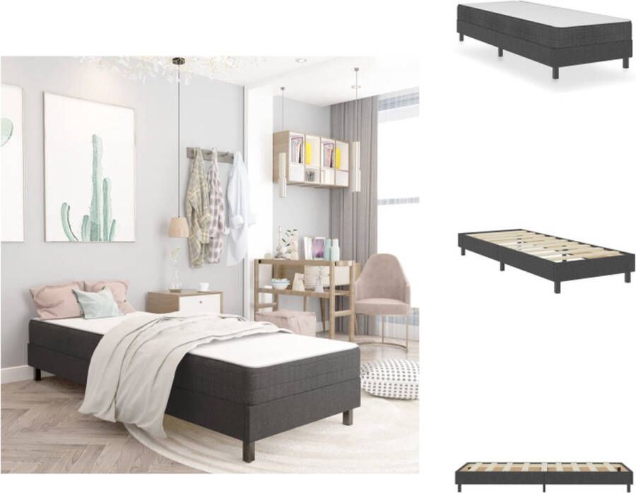 VidaXL Boxspring Bedframe 201 x 80.5 x 24.5 cm MDF-metaal-stof Veermatras 200 x 80 x 20 cm wit-donkergrijs Montage vereist Bed - Foto 3