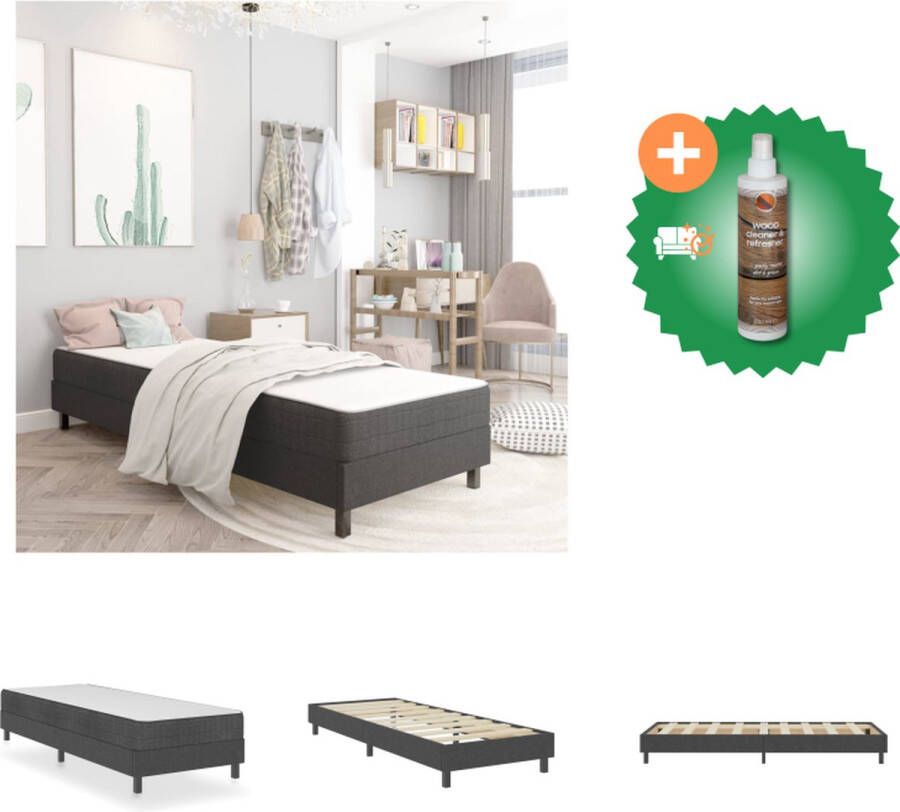 VidaXL Boxspring Bedframe 201 x 80.5 x 24.5 cm MDF-metaal-stof Veermatras 200 x 80 x 20 cm wit-donkergrijs Montage vereist Bed Inclusief Houtreiniger en verfrisser