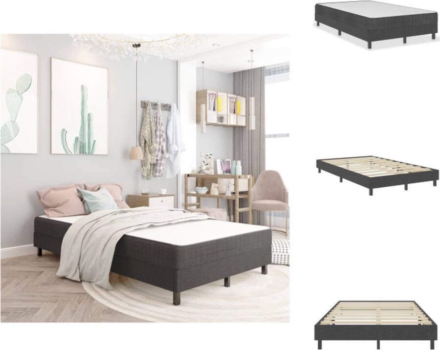 VidaXL Boxspring Bedframe donkergrijs 201x120.5x24.5cm MDF en metaal Veermatras wit en donkergrijs 200x120x20cm Montage vereist Bed - Foto 2
