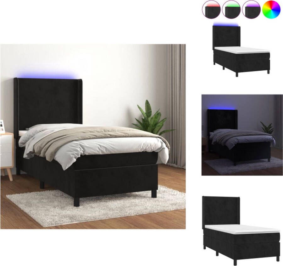 VidaXL Boxspring Bedframe met Hoofdbord Bedmatras en Topmatras LED-strip 203x103x118 128 cm Zwart Fluweel Bed