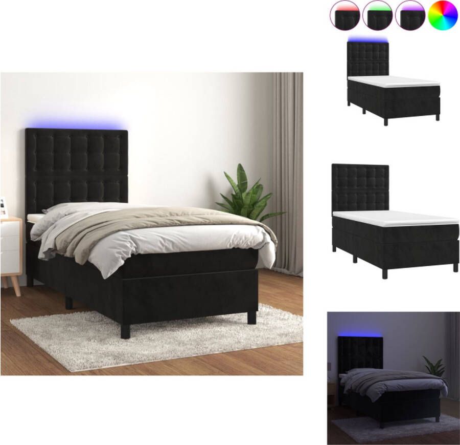 VidaXL Boxspring Bedframe met LED 203 x 80 cm Zwart fluweel Bed