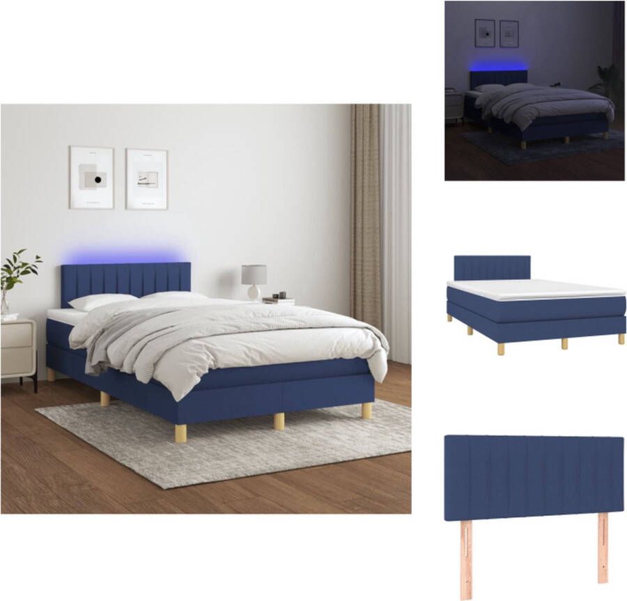 VidaXL Boxspring Blauw 120 x 200 cm LED Pocketvering matras Huidvriendelijk Bed