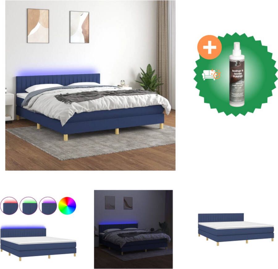 VidaXL Boxspring Blauw 203x183x118 128 cm Duurzaam Hoofdbord verstelbaar Kleurrijke LED-verlichting Pocketvering matras Huidvriendelijk topmatras Inclusief montagehandleiding Exclusief 5V USB-adapter Bed Inclusief Reiniger - Foto 2