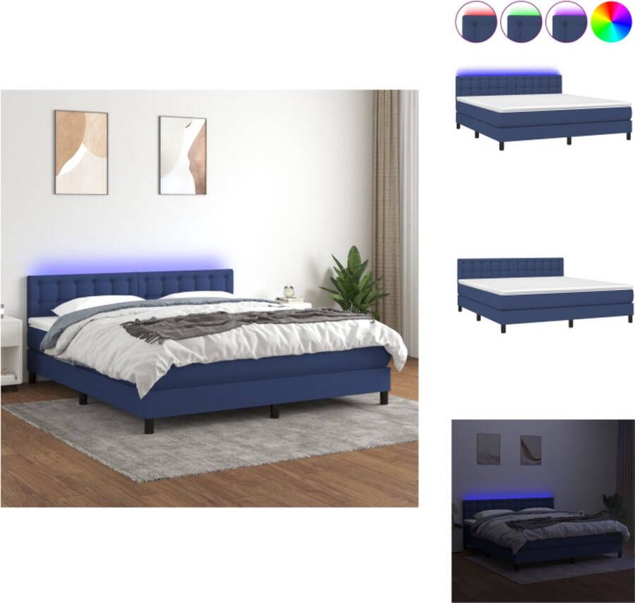 VidaXL Boxspring Blauw 180x200 LED Pocketvering Huidvriendelijk Bed