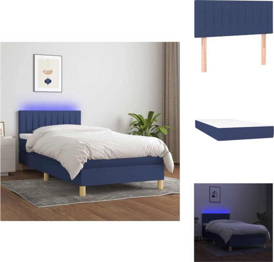 VidaXL Boxspring Blauw 203x100x78 88 cm LED Pocketvering Huidvriendelijk topmatras Bed - Foto 1