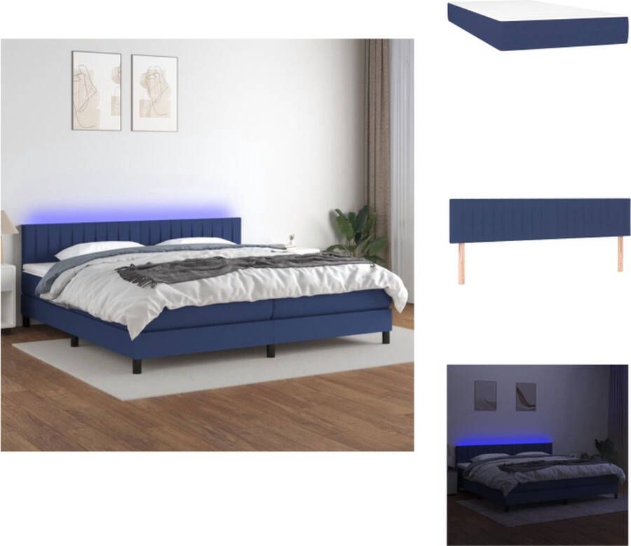 VidaXL Boxspring Blauw 203x200x78 88 cm Met LED en pocketvering Bed