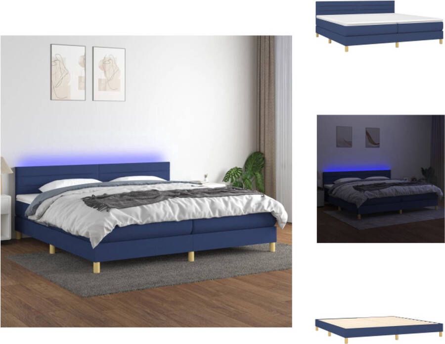 VidaXL Boxspring Blauw Bed 200x203 cm LED Pocketvering matras Huidvriendelijk topmatras Bed - Foto 1