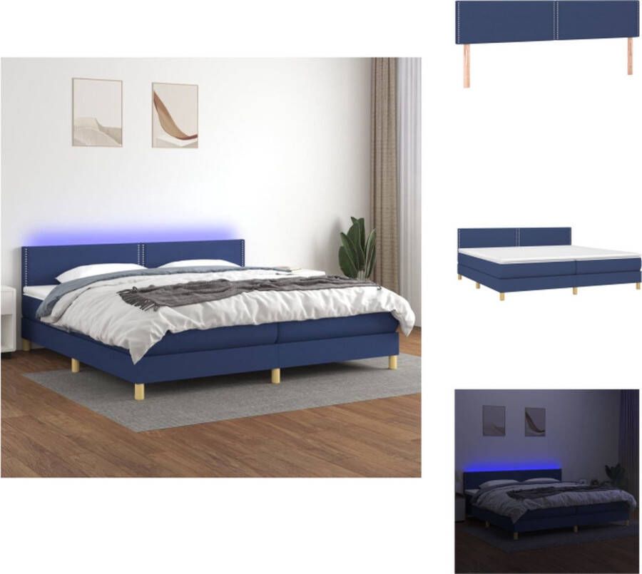 VidaXL Boxspring Blauw Bed 203 x 200 x 78 88 cm LED Pocketvering Matras Huidvriendelijk Topmatras Bed