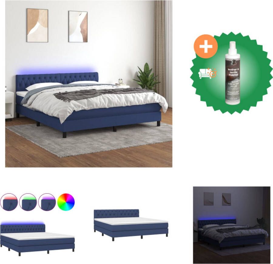 VidaXL Boxspring Bed Blauw 203 x 160 x 118 128 cm Verstelbaar hoofdbord Kleurrijke LED-verlichting Pocketvering matras Huidvriendelijk topmatras Inclusief montagehandleiding en LED-strips Bed Inclusief Reiniger - Foto 2