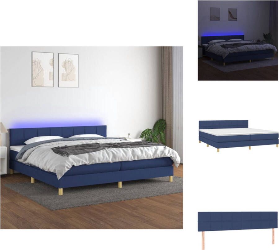 VidaXL Boxspring Blue Pocketvering Matras LED Verlichting Verstelbaar Hoofdbord 200x200 cm Bed - Foto 1