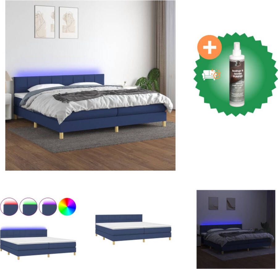 VidaXL Boxspring Blue Pocketvering Matras LED Verlichting Verstelbaar Hoofdbord 200x200 cm Bed Inclusief Reiniger