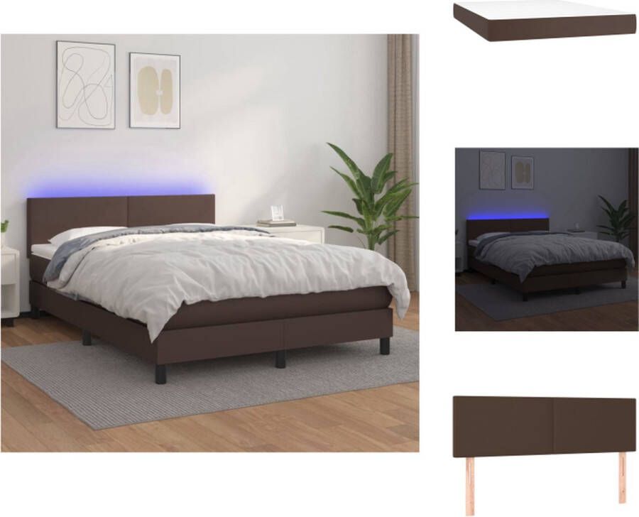 VidaXL Boxspring bruin 193x144x78 88 cm LED en Pocketvering Huidvriendelijk topmatras Bed - Foto 1
