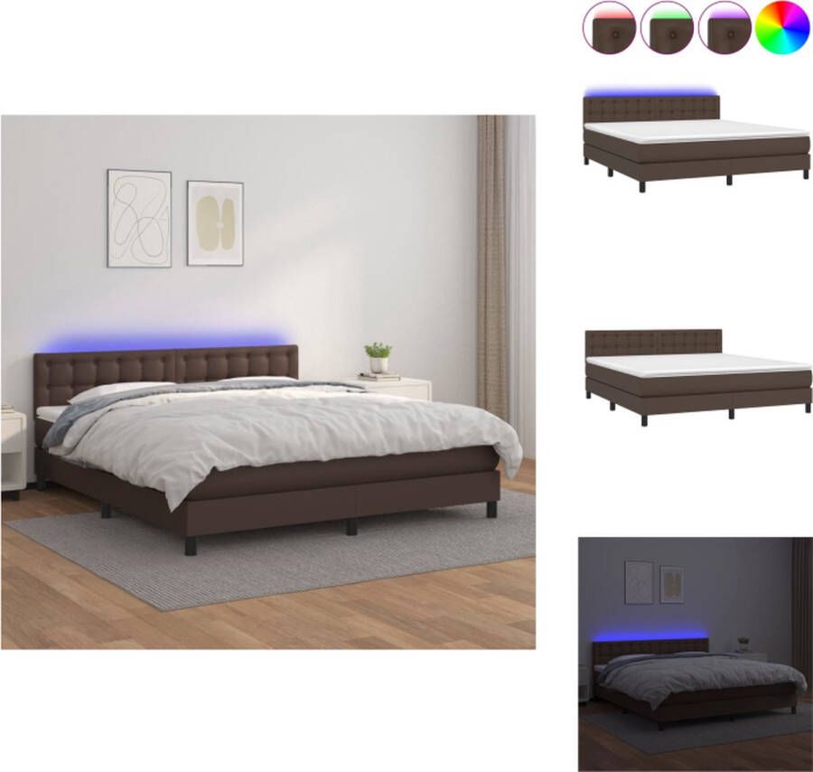 vidaXL Boxspring Bruin 203 x 160 x 78 88 cm Duurzaam Kunstleer Verstelbaar Hoofdbord Kleurrijke LED-verlichting Pocketvering matras Huidvriendelijk topmatras Inclusief LED-strips Bed