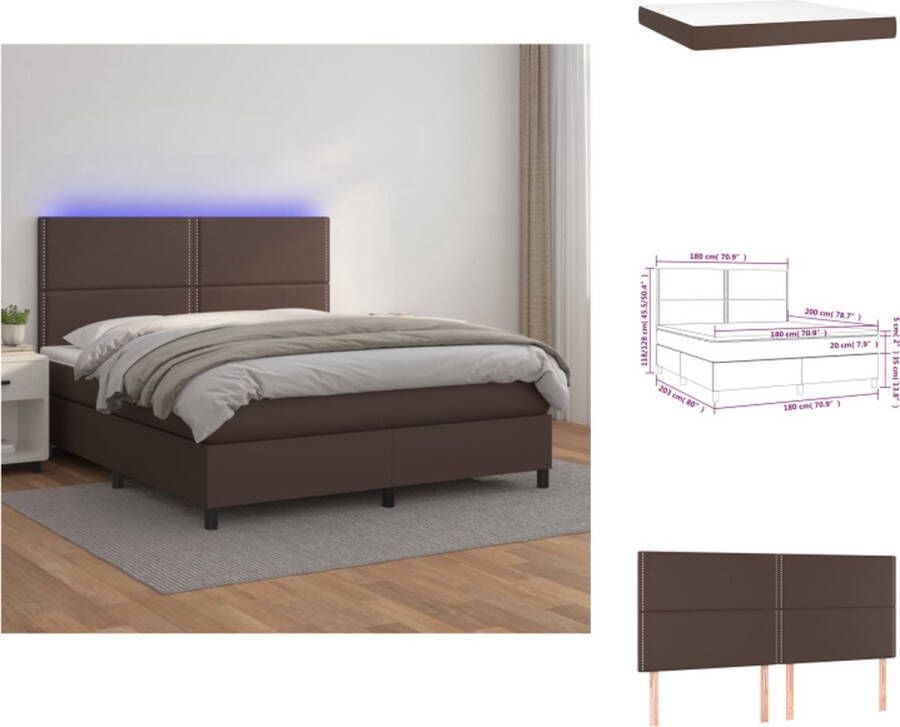 VidaXL Boxspring Bruin Kunstleer 180x200 cm LED Bed