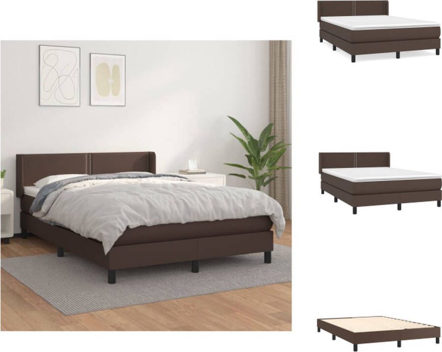 vidaXL Boxspring Bruin Kunstleer Bedframe 203x147x78 88 cm Hoogwaardig kunstleer Verstelbaar hoofdbord Pocketvering matras Middelharde ondersteuning Huidvriendelijk topmatras Inclusief montagehandleiding Bed