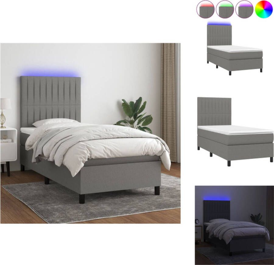 VidaXL Boxspring Comfort donkergrijs 100x200 cm LED-verlichting Bed