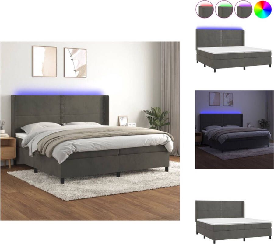 VidaXL Boxspring Comfortabele LED-bedset 203x203 cm Donkergrijs fluweel Bed