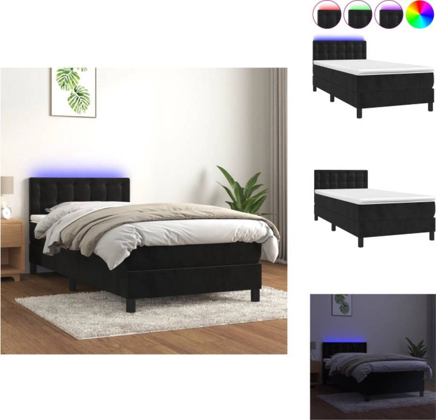 VidaXL Boxspring Comfortabele zacht fluwelen bedframe Inclusief pocketvering matras en huidvriendelijke topmatras Kleurrijke LED-verlichting Afmetingen 203 x 80 x 78 88 cm Bed