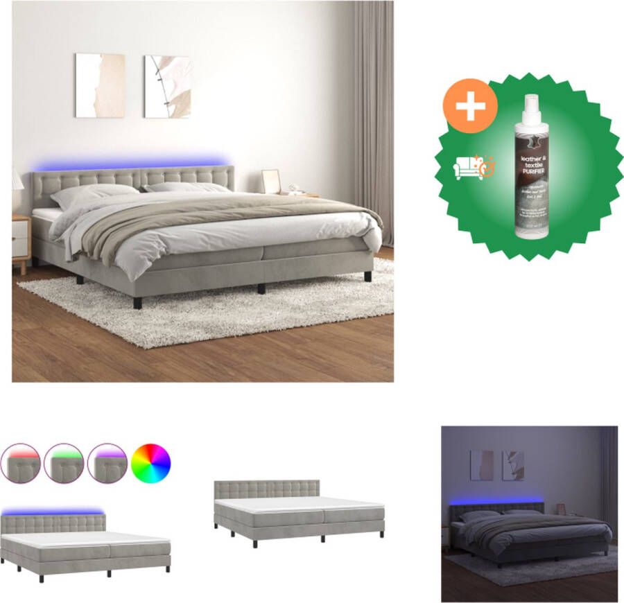 VidaXL Boxspring Complete Set 203 x 200 x 78 88 cm LED en fluweel Pocketvering matras Huidvriendelijk topmatras Bed Inclusief Reiniger