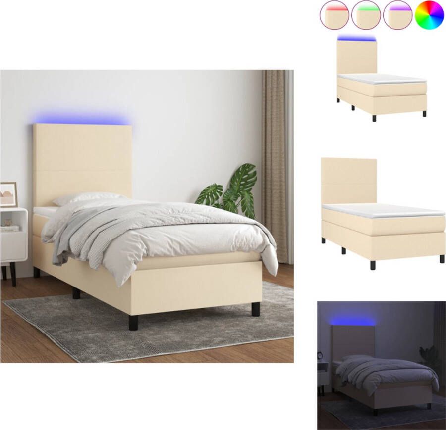 VidaXL Boxspring Crème 193x90 Duurzaam materiaal Verstelbaar hoofdbord Comfortabele ondersteuning Kleurrijke LED-verlichting Pocketvering matras Huidvriendelijk topmatras Montagehandleiding inbegrepen met USB-aansluiting Bed - Foto 4