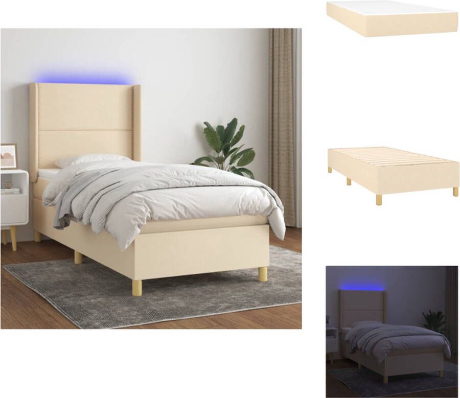 VidaXL Boxspring Crème 193 x 93 x 118 128 cm Verstelbaar hoofdbord Kleurrijke LED-verlichting Pocketvering matras Huidvriendelijk topmatras Inclusief montagehandleiding USB-aansluiting Bed - Foto 1