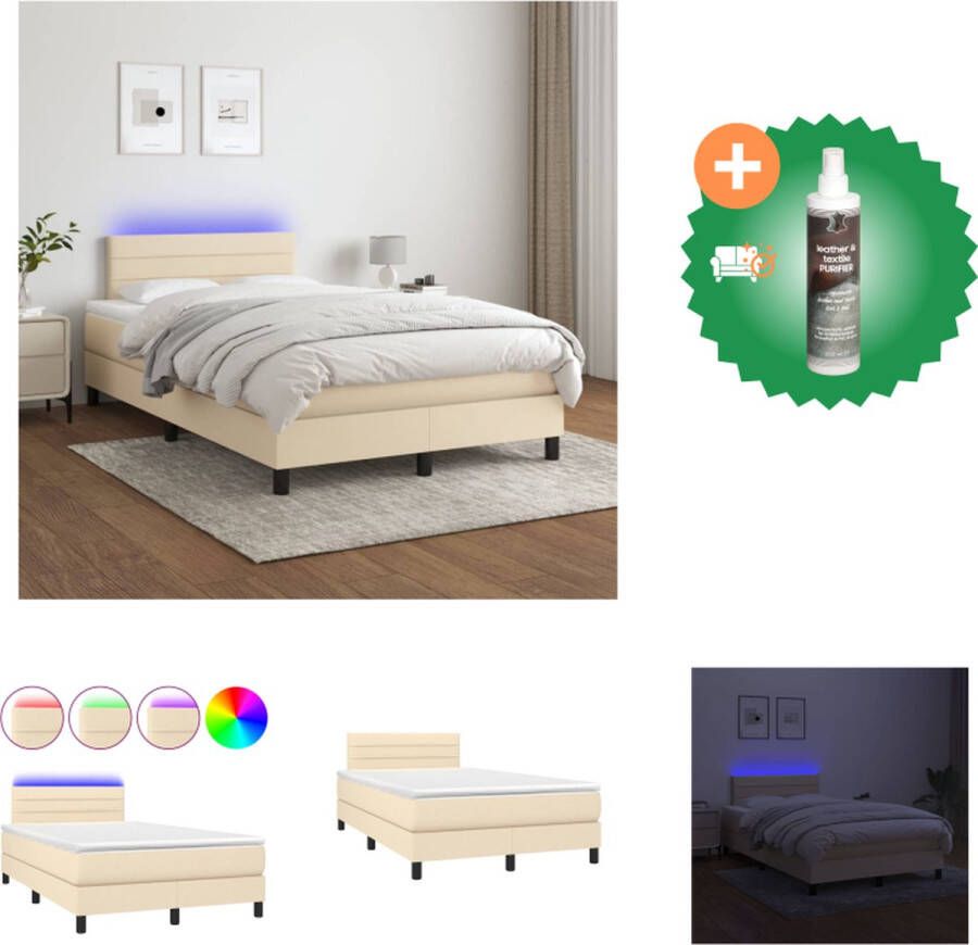 vidaXL Boxspring Crème 203 x 120 x 78 88 cm Inclusief Matras en LED Bed Inclusief Reiniger