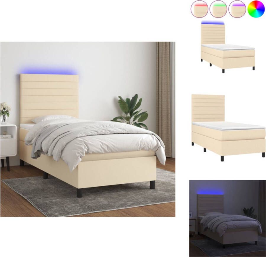 VidaXL Boxspring Crème 203 x 80 x 118 128 cm Verstelbaar hoofdbord Kleurrijke LED-verlichting Pocketvering matras Huidvriendelijk topmatras Inclusief montagehandleiding USB-aansluiting Bed - Foto 3