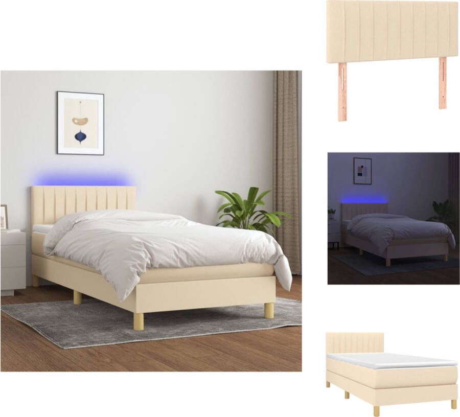 VidaXL Boxspring Bed Crème 203 x 100 x 78 88 cm Verstelbaar hoofdbord Pocketvering matras Huidvriendelijk topmatras Kleurrijke LED-verlichting Bed - Foto 3