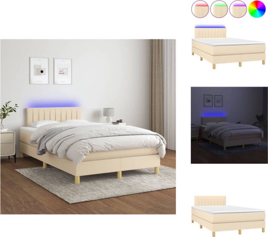 VidaXL Bed Boxspring Crème 203 x 120 x 78 88 cm Verstelbaar hoofdbord Kleurrijke LED-verlichting Pocketvering matras Huidvriendelijk topmatras Inclusief montagehandleiding USB-aansluiting Bed - Foto 3