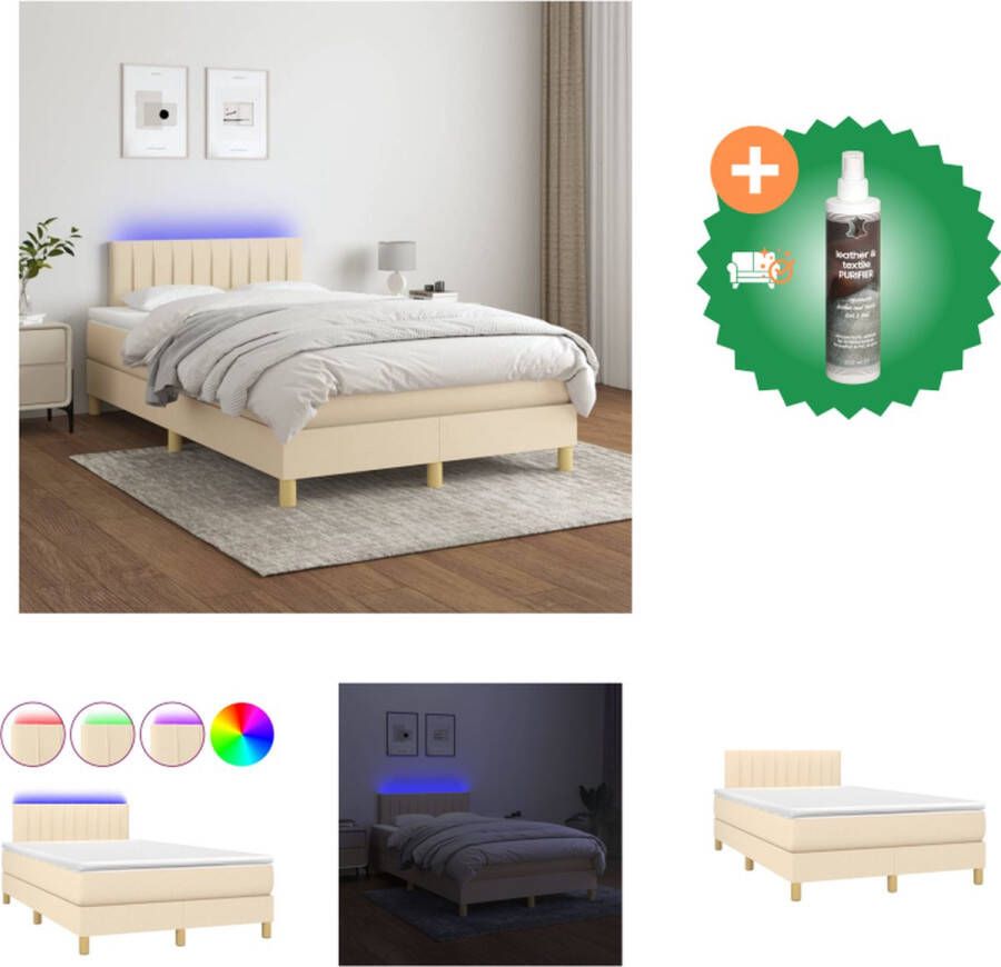 vidaXL Boxspring Crème 203x120x78 88 cm LED Pocketvering matras Huidvriendelijk topmatras Bed Inclusief Reiniger