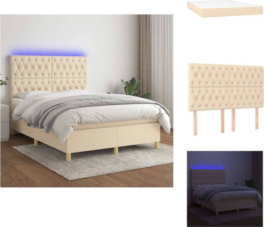 VidaXL Boxspring Crème 203 x 144 x 118 128 cm Verstelbaar hoofdbord Kleurrijke LED-verlichting Pocketvering matras Huidvriendelijk topmatras Inclusief montagehandleiding USB-aansluiting Geen adapter Bed - Foto 4