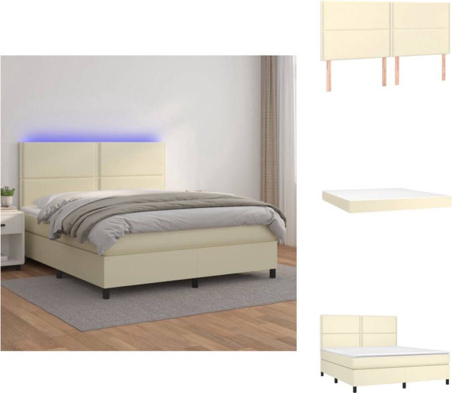 VidaXL Boxspring Crème Kunstleer 203 x 160 x 118 128 cm LED Inclusief Matras en Topmatras Bed