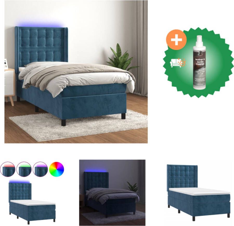 VidaXL Boxspring Dark blue Velvet 203 x 83 x 118 128 cm LED Bed Inclusief Reiniger