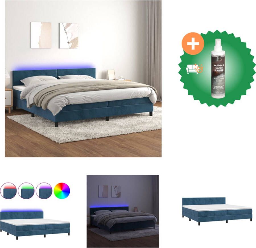 VidaXL Boxspring Dark Blue Velvet 203x200 cm Adjustable Headboard Pocket Spring Mattress Skin-Friendly Top Mattress Colorful LED Lighting Bed Inclusief Reiniger