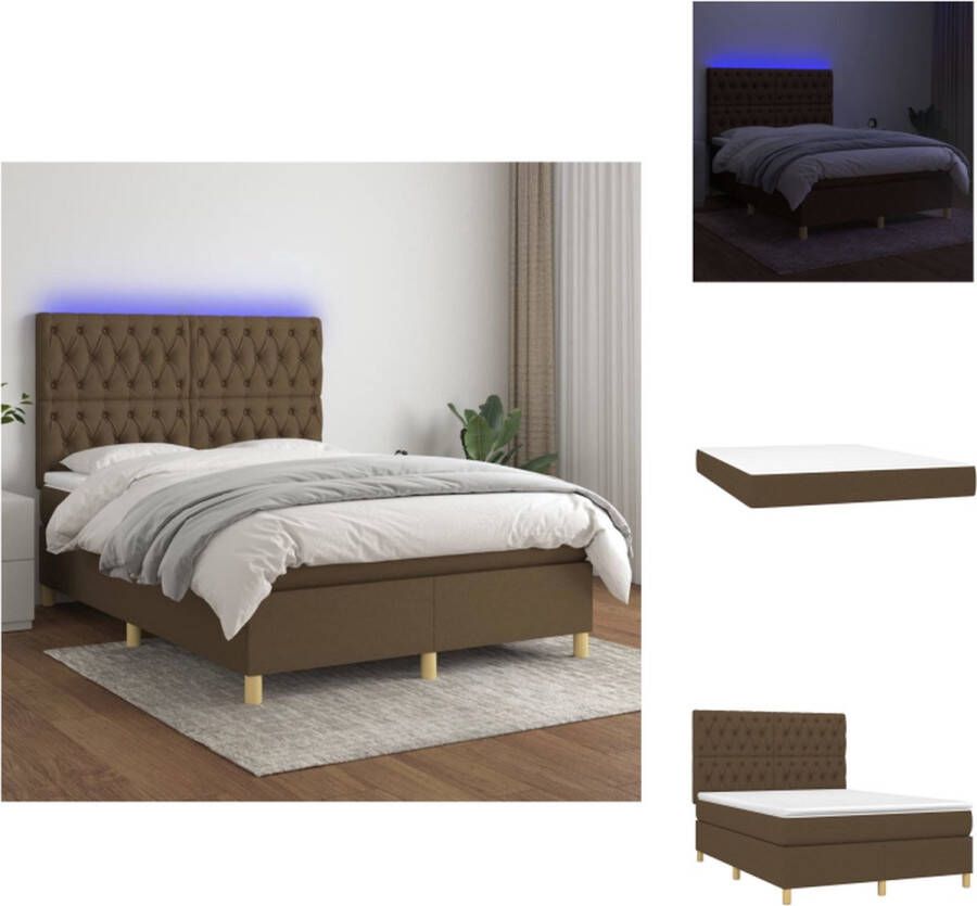 VidaXL Boxspring Dark Brown 140x190cm LED Lighting Bed