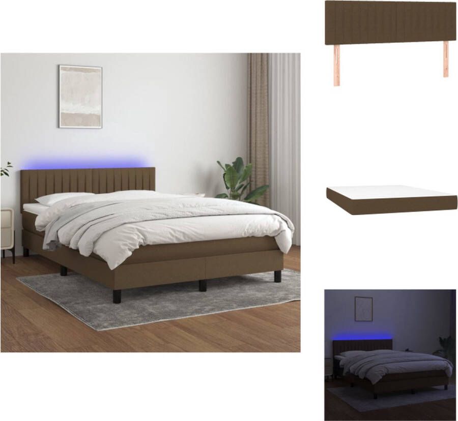 VidaXL Boxspring Dark Brown 193 x 144 x 78 88 cm LED Bed with Pocket Spring Mattress Foam Topper Bed