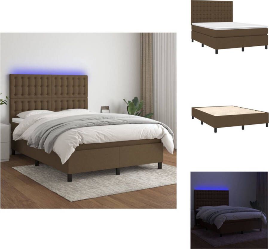 VidaXL Boxspring Bedframe met verstelbaar hoofdbord Pocketvering matras Huidvriendelijk topmatras LED-verlichting Donkerbruin 193x144x118 128 cm Inclusief montagehandleiding en 2 LED-strips Bed - Foto 5