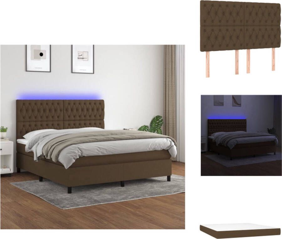 vidaXL Boxspring Dark Brown 203x160x118 128 cm LED Breathable Fabric Bed