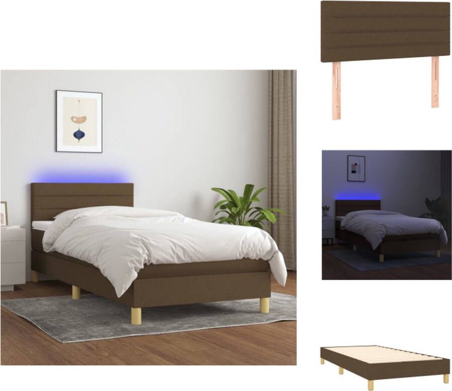 VidaXL Boxspring Dark Brown LED 203x80x78 88cm Breathable Durable Fabric Adjustable Headboard Colorful LED Lighting Pocket Spring Mattress Skin-Friendly Topper USB Port Easy Assembly Bed - Foto 3