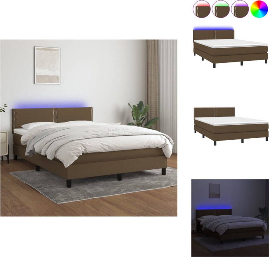 VidaXL Boxspring Bed Donkerbruin 193 x 144 x 78 88 cm Verstelbaar hoofdbord Kleurrijke LED-verlichting Pocketvering matras Huidvriendelijk topmatras Inclusief montagehandleiding Bed - Foto 2