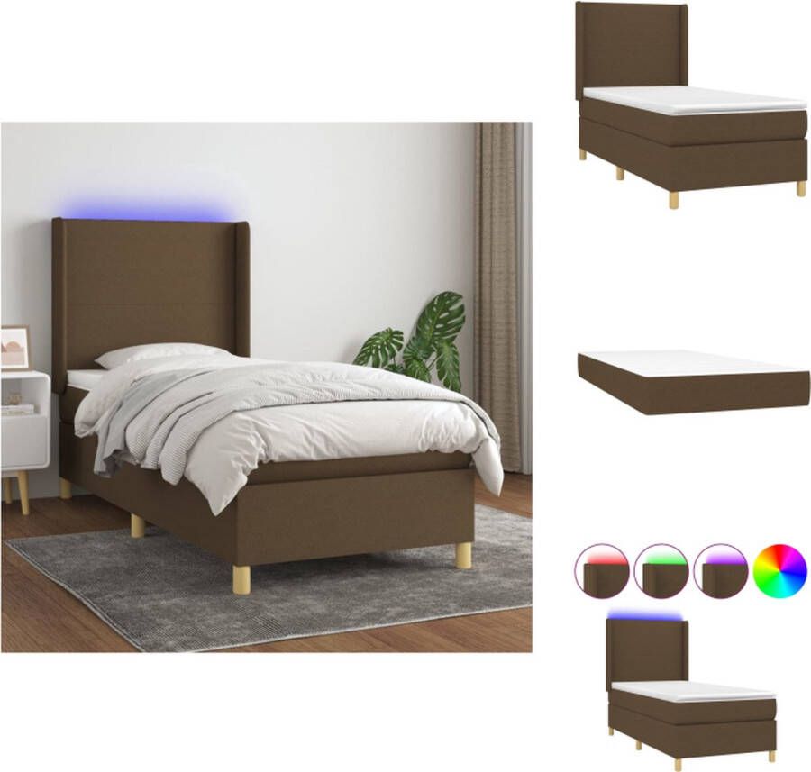VidaXL Boxspring Dark Brown Pocket Spring Mattress Comfortable LED Lights Skin-Friendly Top Mattress Bed