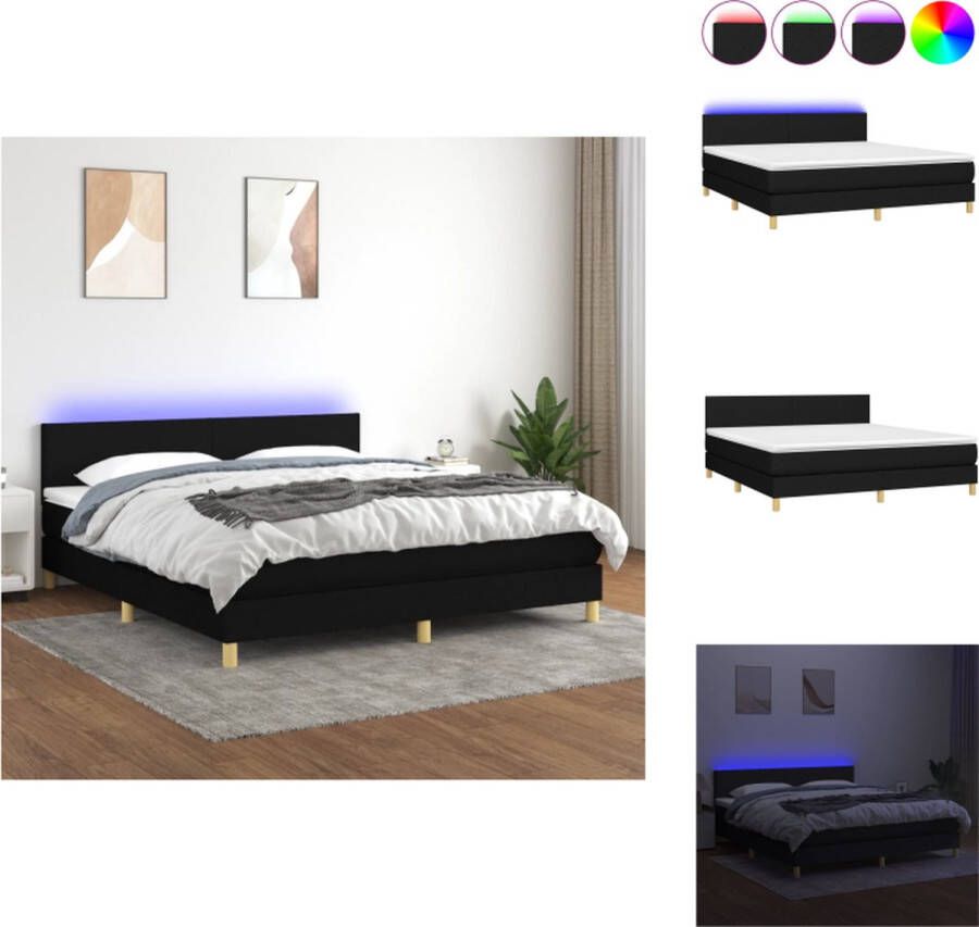 VidaXL Boxspring Dione LED 160x200 zwart stof pocketvering matras huidvriendelijk topmatras Bed