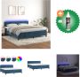 VidaXL Boxspring Donkerblauw 203x160x78 88 cm met LED-verlichting en Pocketvering Matras Fluweel Bed Inclusief Reiniger - Thumbnail 1